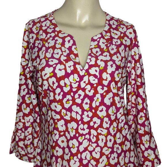 June Connally V neck pink white floral abstract above knee summer dress Size M - Picture 7 of 12